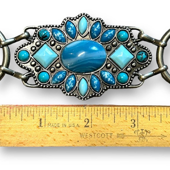 Southwest Faux Turquoise Stone and Metal Chain Belt Boho Western main image 6